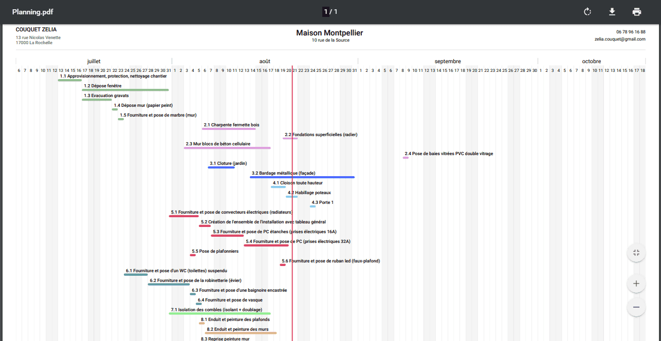 Export pdf du planning en A3 par tâche